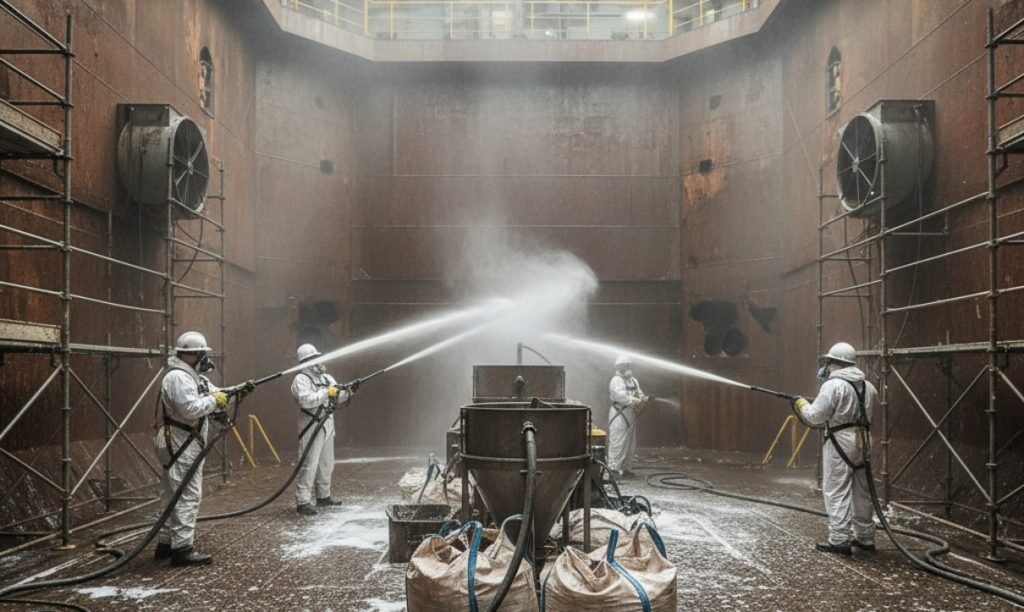 Cargo ship hold cleaning at Khortakkan